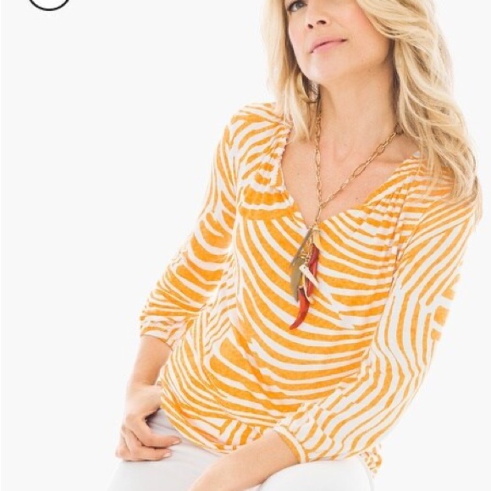 Chico's Sz 2 (12) Orange and White Striped Top